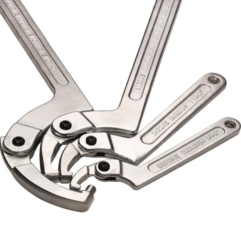 Lang free shipping round nut wrench, adjustable hook-type movable hook head wrench, hook-type universal multi-functional crescent wrench Item Picture