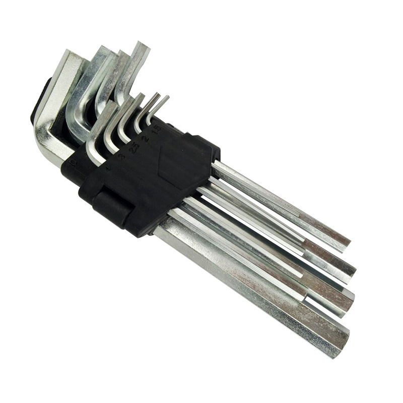 The 9PC flat head ball end box wrench made of carbon steel and galvanized is selling well on e-commerce platforms Specification drawing