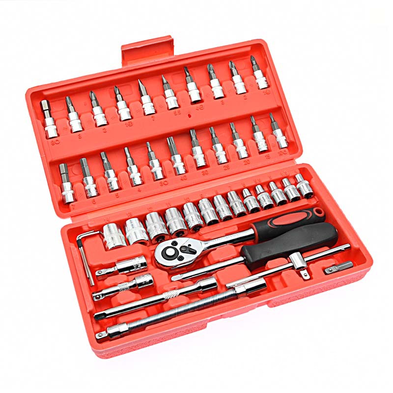 46-piece set of socket combination 1/4 ratchet wrench screw head 4 to 14 socket slide rod square joint universal joint undefined
