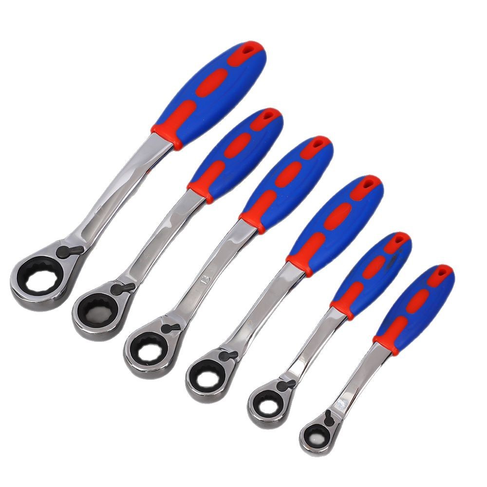Quick forward and reverse ratchet wrench, multi-specification bidirectional automatic plum blossom plastic handle wrench, household set, car maintenance combination Item Picture