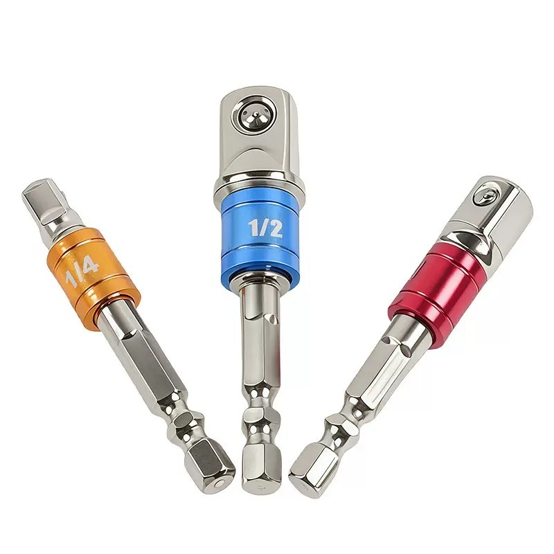 3-piece set of color hexagonal handle to square connection rod conversion head, 1/2 square head, 3/8 sleeve, 1/4 electric Specification drawing
