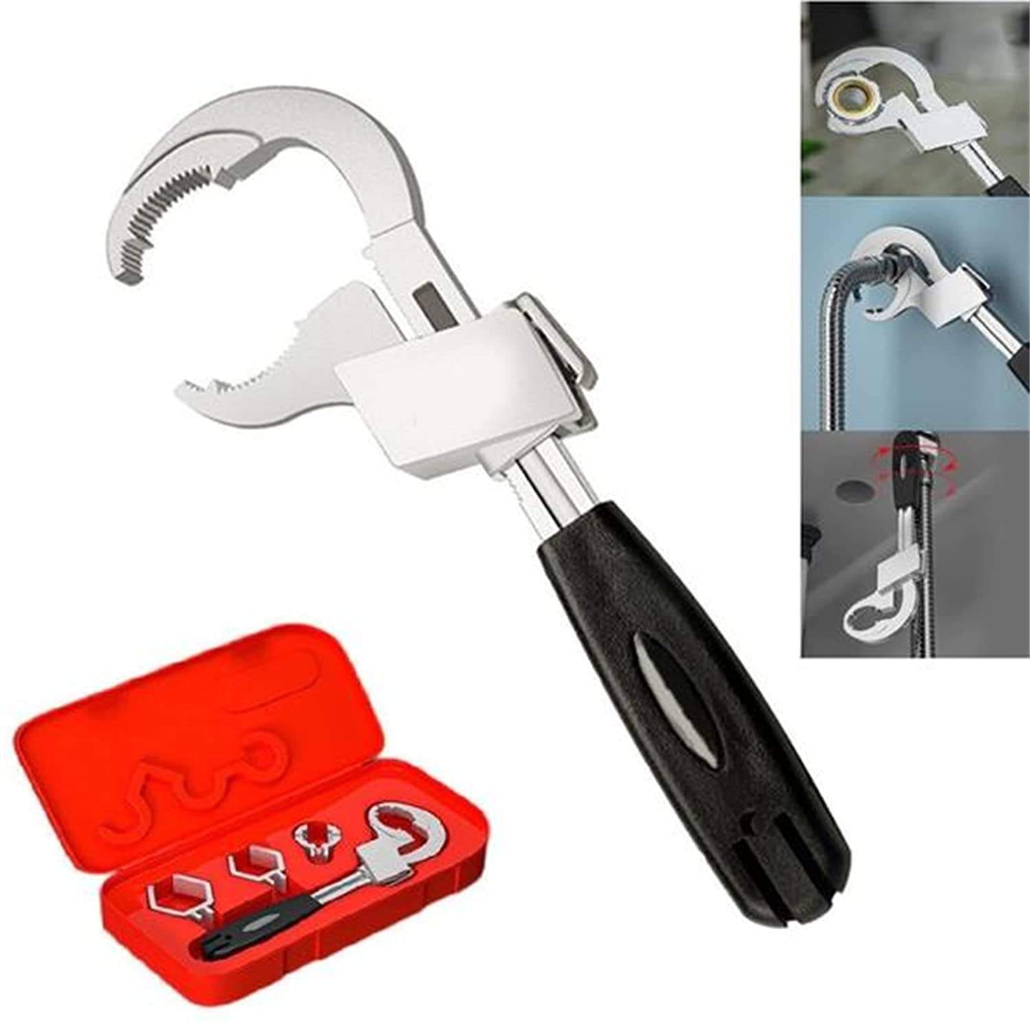 Multi-purpose sink wrench, bathroom wrench, arc toothed wrench, movable plate, plumbing installation sink tool full figure