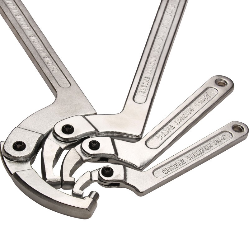 Adjustable crescent wrench, water meter wrench, multi-functional hook head, special shock absorber for removing water meter cover, round nut wrench full figure