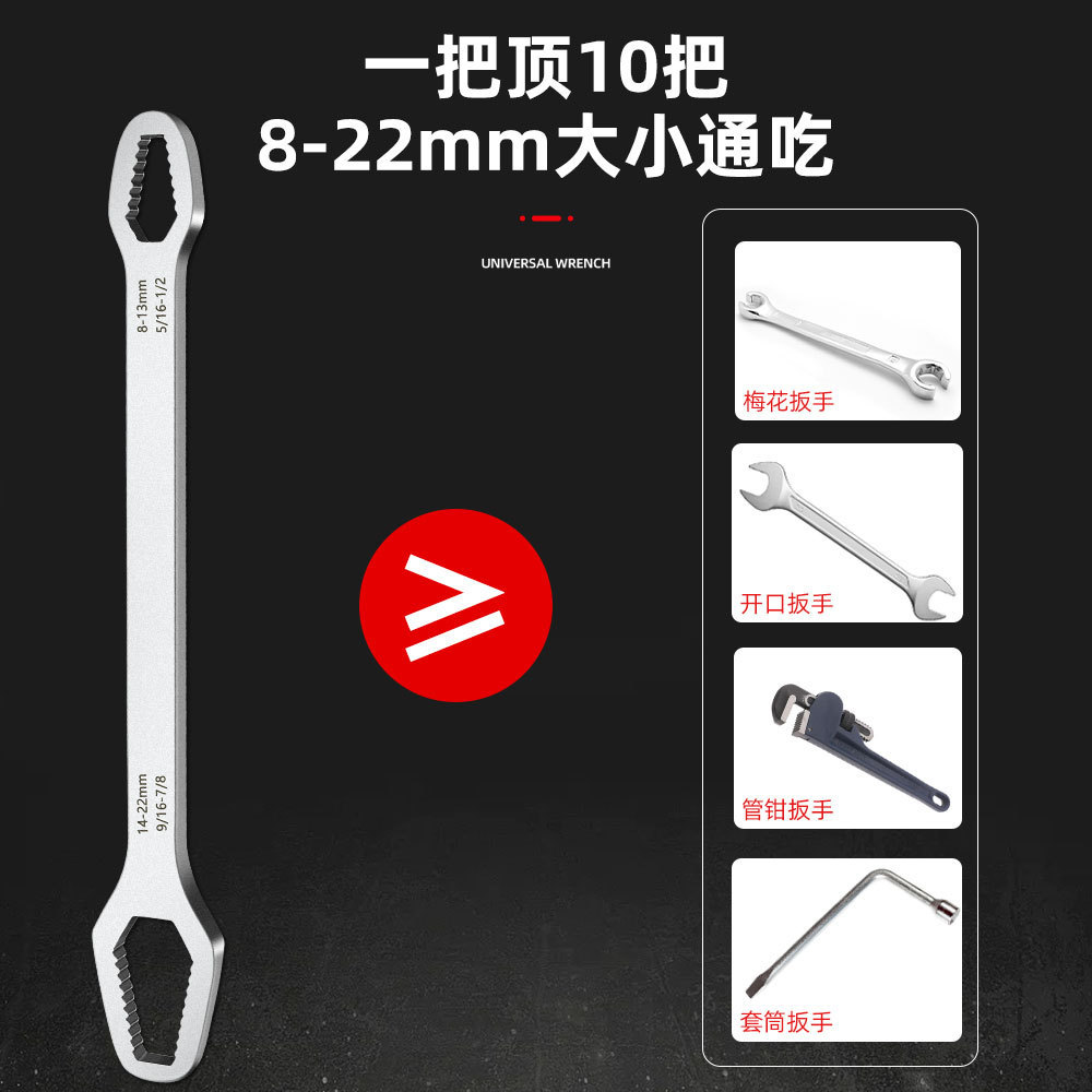Double-head box dual-purpose self-tightening wrench, industrial-grade multi-purpose universal quick wrench, labor-saving dumb wrench tool set Specification drawing