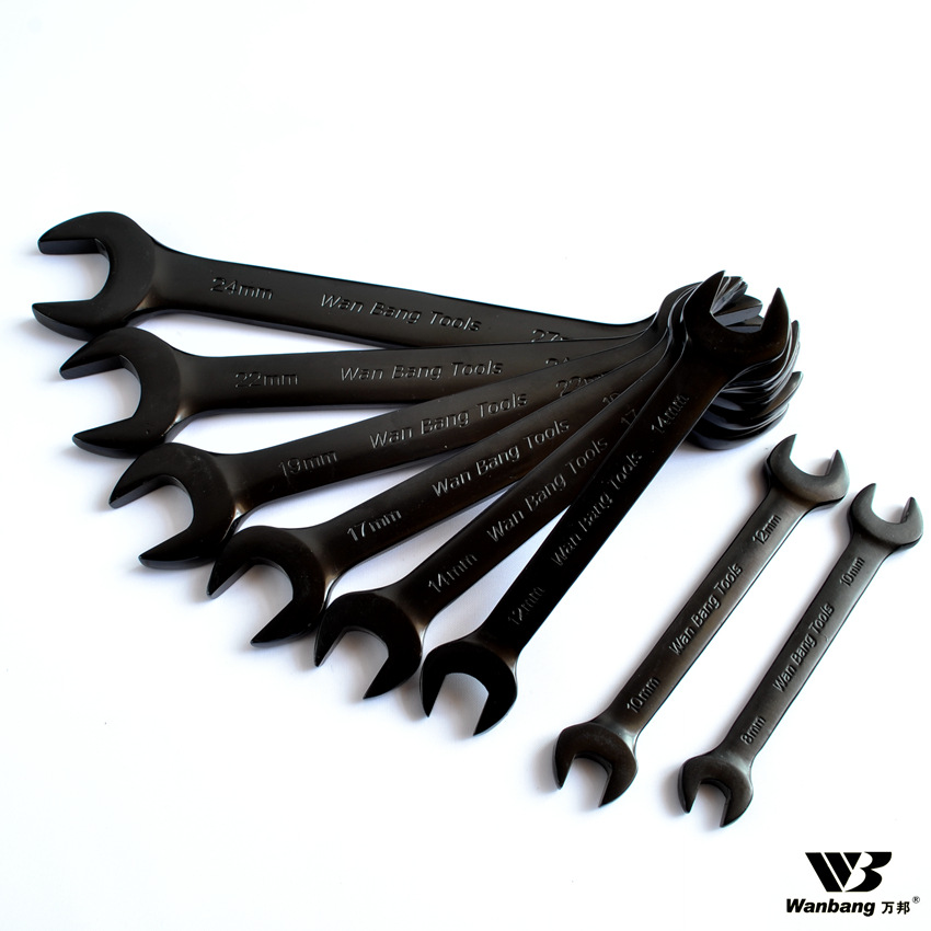 Wholesale sale of black electrophoretic open-end wrenches, dual-purpose, dual-head manual dual-purpose open-end wrenches for auto repair full figure
