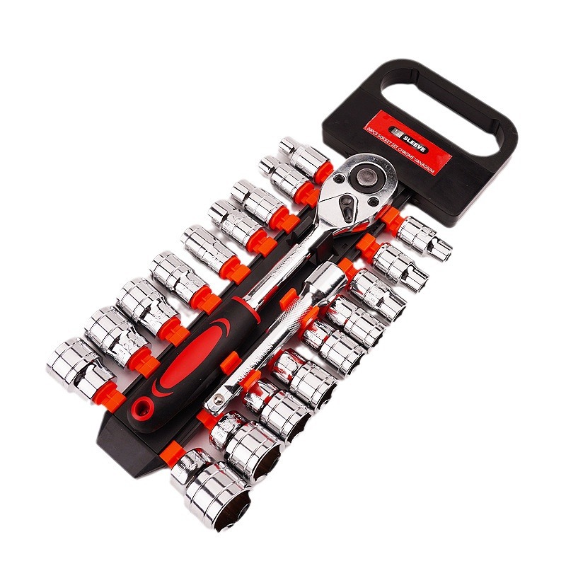 Chrome-plated ratchet socket wrench set, multi-functional hexagon socket bidirectional 72-tooth ratchet wrench sleeve, auto repair parts Item Picture