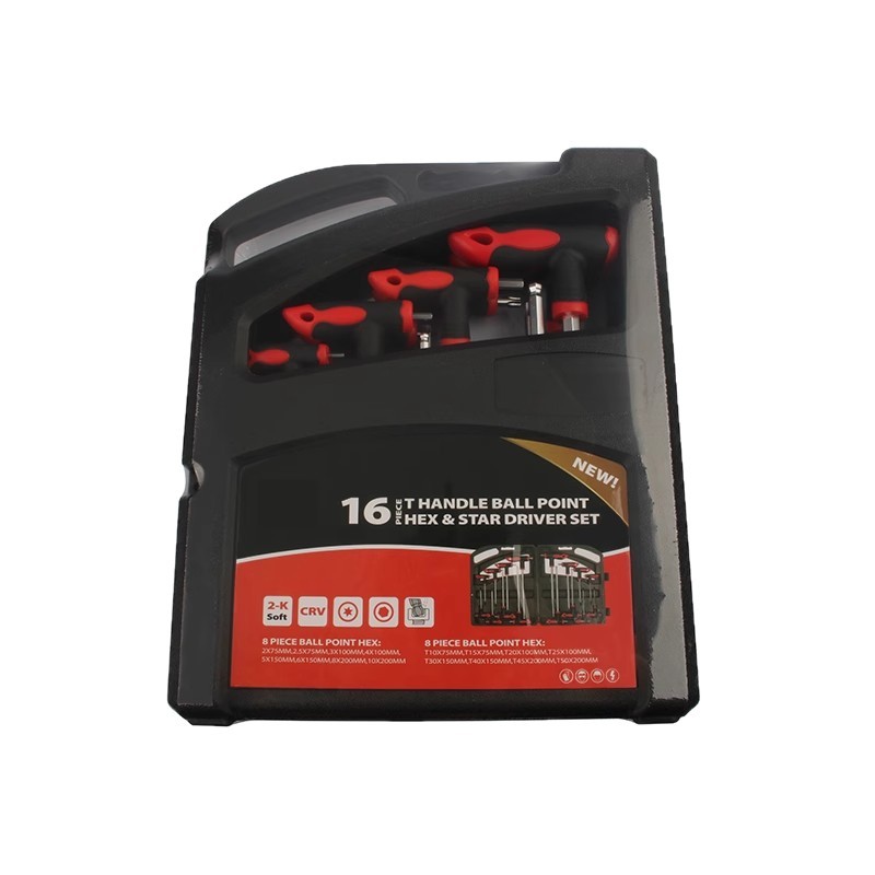 T-shaped wrench 16-piece set combined plastic box set, Allen star star-shaped tool T-shaped extended ball head screwdriver Item Picture