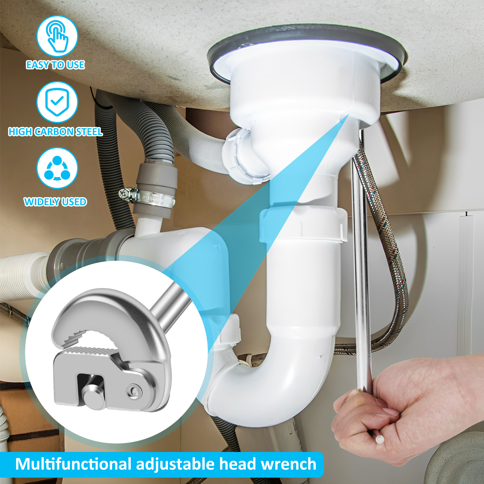 Multi-functional movable head sink wrench, faucet, bathroom water pipe, sewer wrench, pipe wrench, disassembly and assembly tool Specification drawing