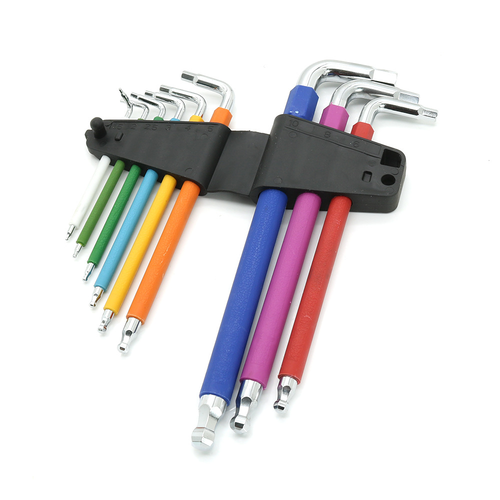 The manufacturer supplies a 9-piece set of folding hexagonal screwdrivers and a set of colored ball head Allen wrenches details Picture