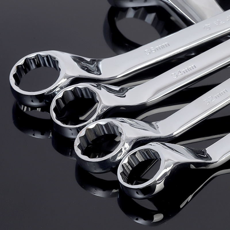Factory wholesale of extended dual-purpose mirror-polished chrome-plated box wrenches, auto repair tools, double-ended box wrenches Specification drawing