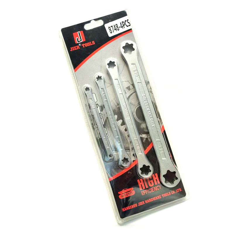 E-type double-head box wrench with six inner wrenches set, matte auto repair tool wrench four-piece set undefined