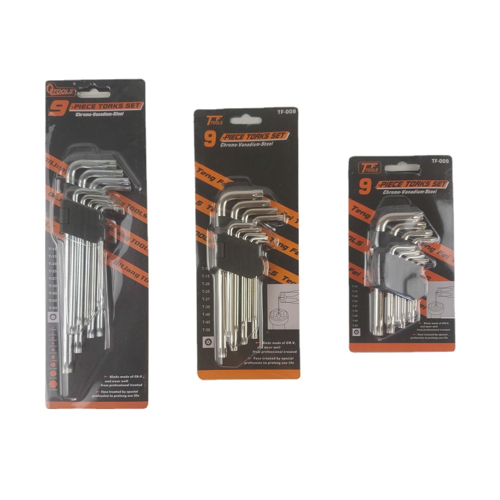 The 9PC flat head ball end box wrench made of carbon steel and galvanized is selling well on e-commerce platforms full figure