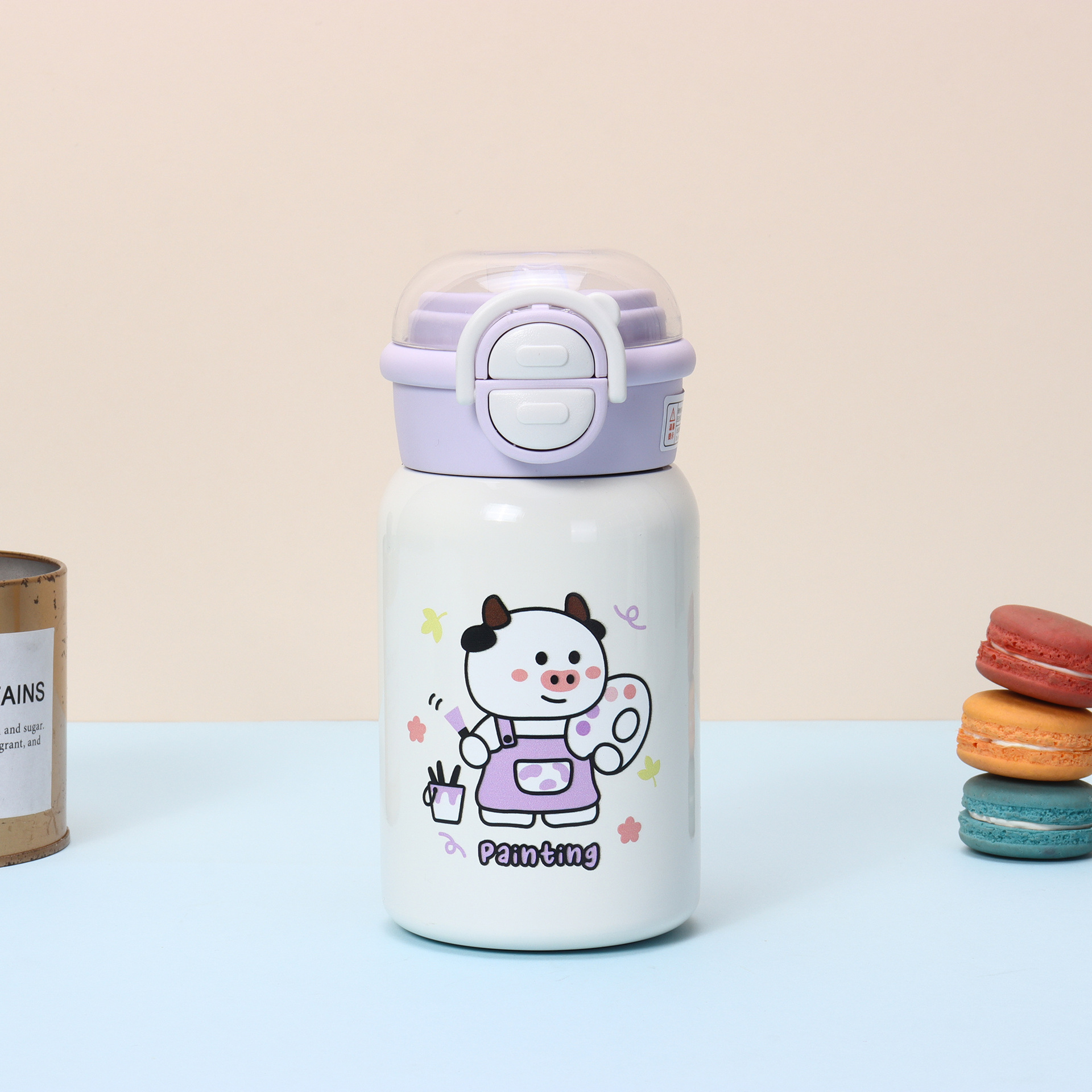 Children's double-drinking cup, stainless steel insulated cup, cute, portable and bouncy water cup for students, high appearance level cartoon cup Specification image