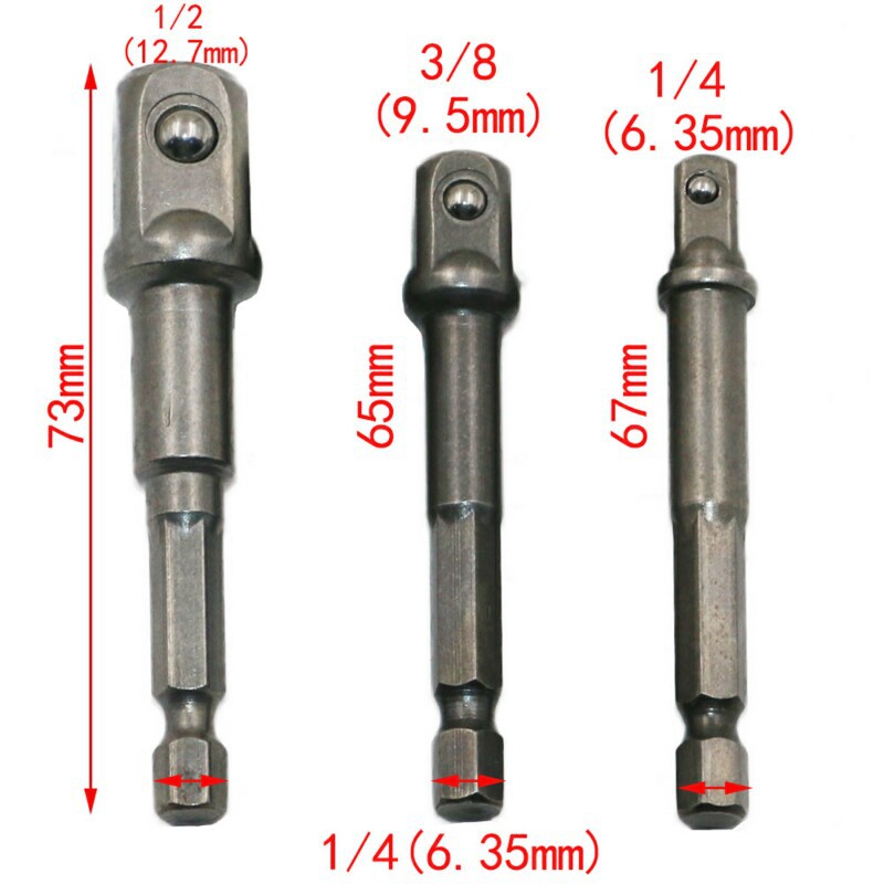 Hexagonal handle to square head socket connection rod with beads 1/4, 3/8, 1/2 air screwdriver electric socket connection conversion rod full figure