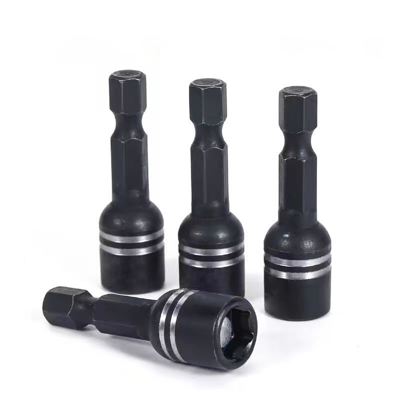 Phosphating black high-strength magnetic sleeve color steel tile, hexagonal 8mm black sleeve head drill tail wire sleeve strong magnetic details Picture