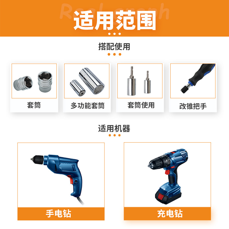 Hexagonal handle to square connection rod socket electric drill joint, extended electric wrench socket head connection conversion rod hand Application Scenario