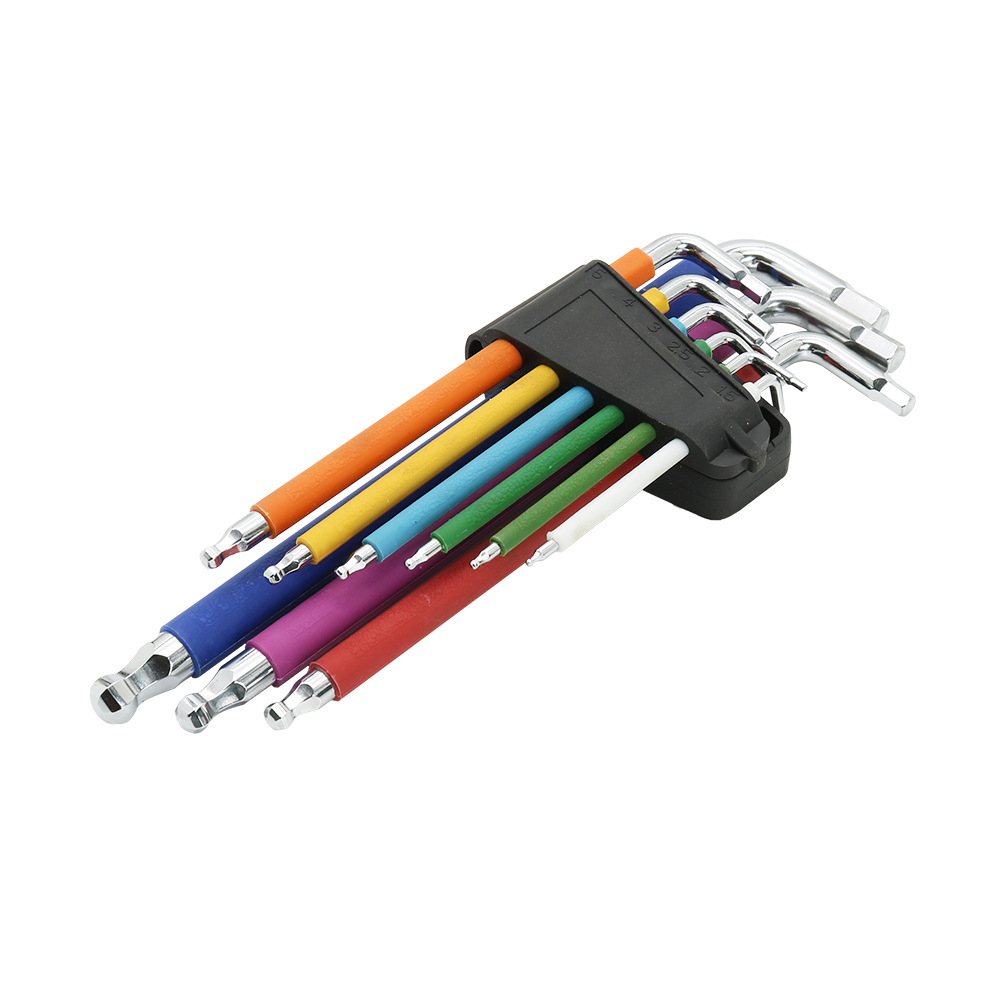 The manufacturer supplies a 9-piece set of folding hexagonal screwdrivers and a set of colored ball head Allen wrenches Item Picture