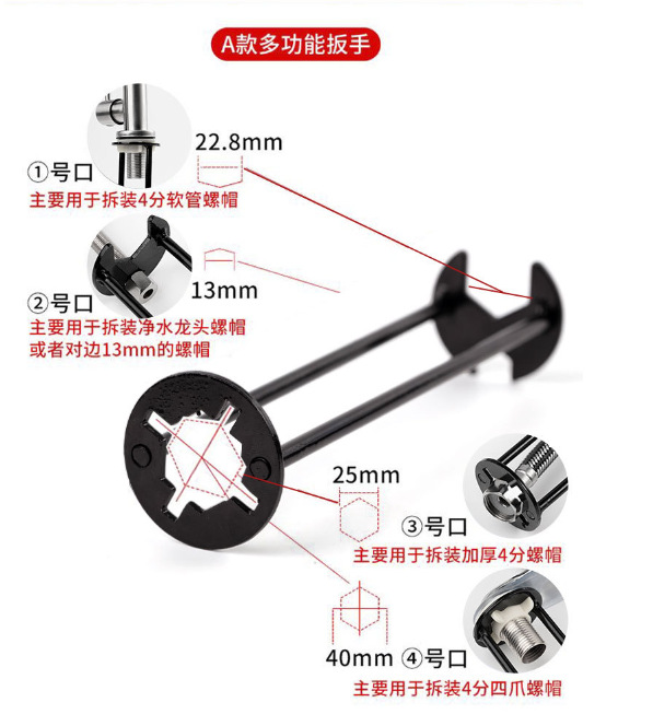 Multi-functional sink wrench, faucet hose socket, pipe wrench, repair magic tool, installation and disassembly of bathroom sink wrench undefined