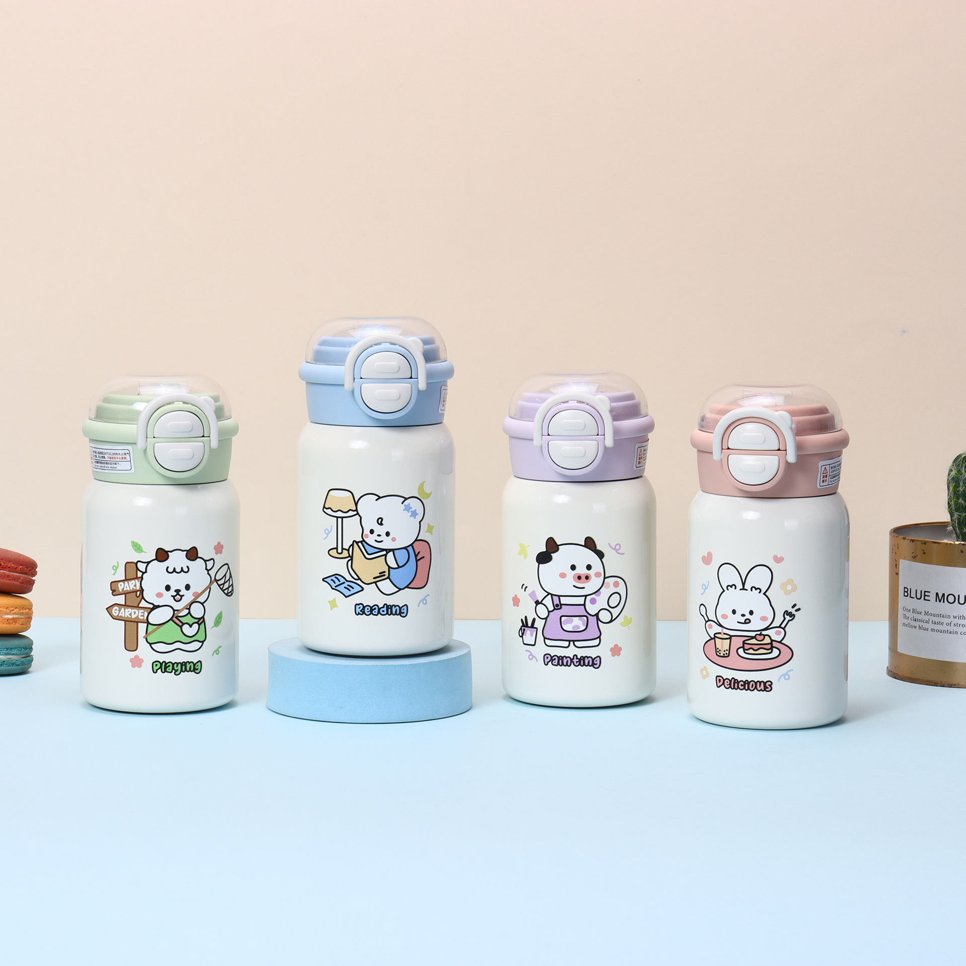 Children's double-drinking cup, stainless steel insulated cup, cute, portable and bouncy water cup for students, high appearance level cartoon cup