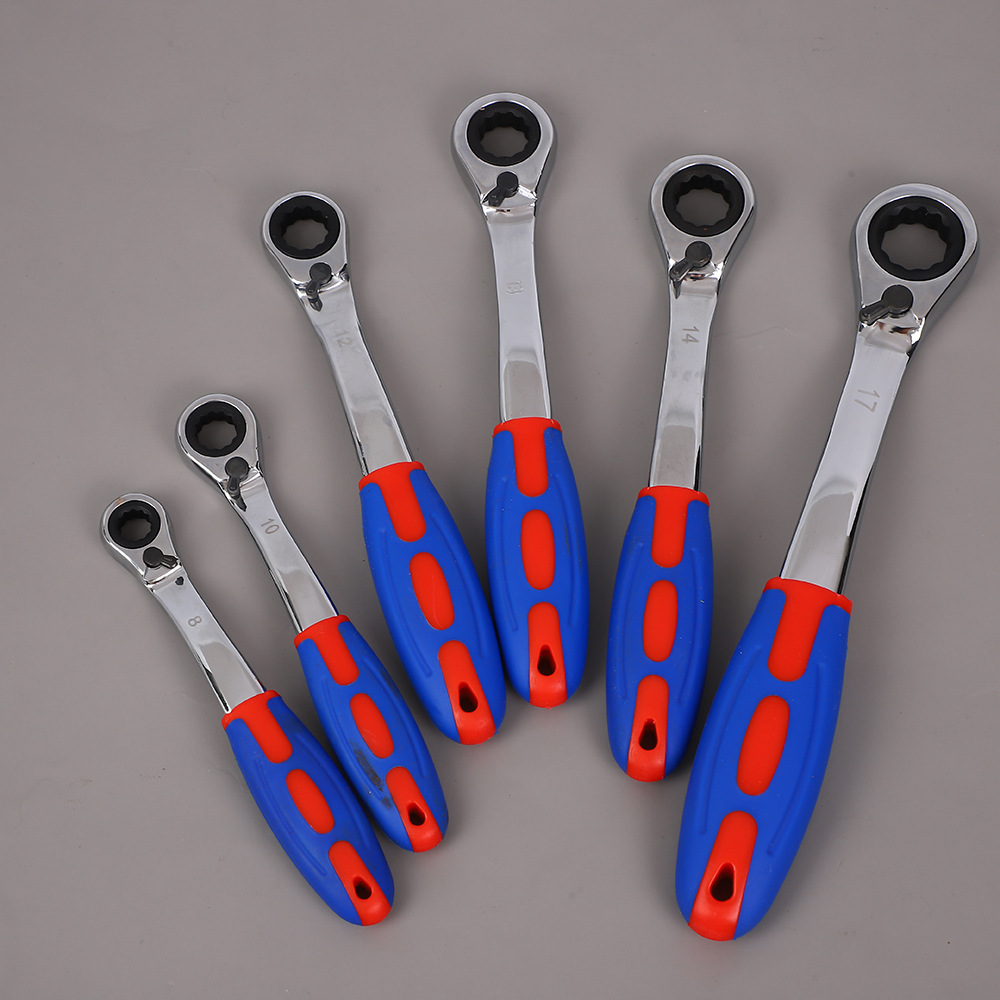 Quick forward and reverse ratchet wrench, multi-specification bidirectional automatic plum blossom plastic handle wrench, household set, car maintenance combination details Picture