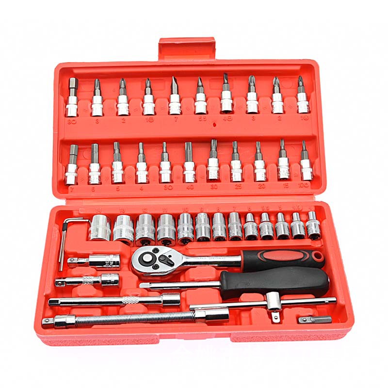 46-piece set of socket combination 1/4 ratchet wrench screw head 4 to 14 socket slide rod square joint universal joint undefined