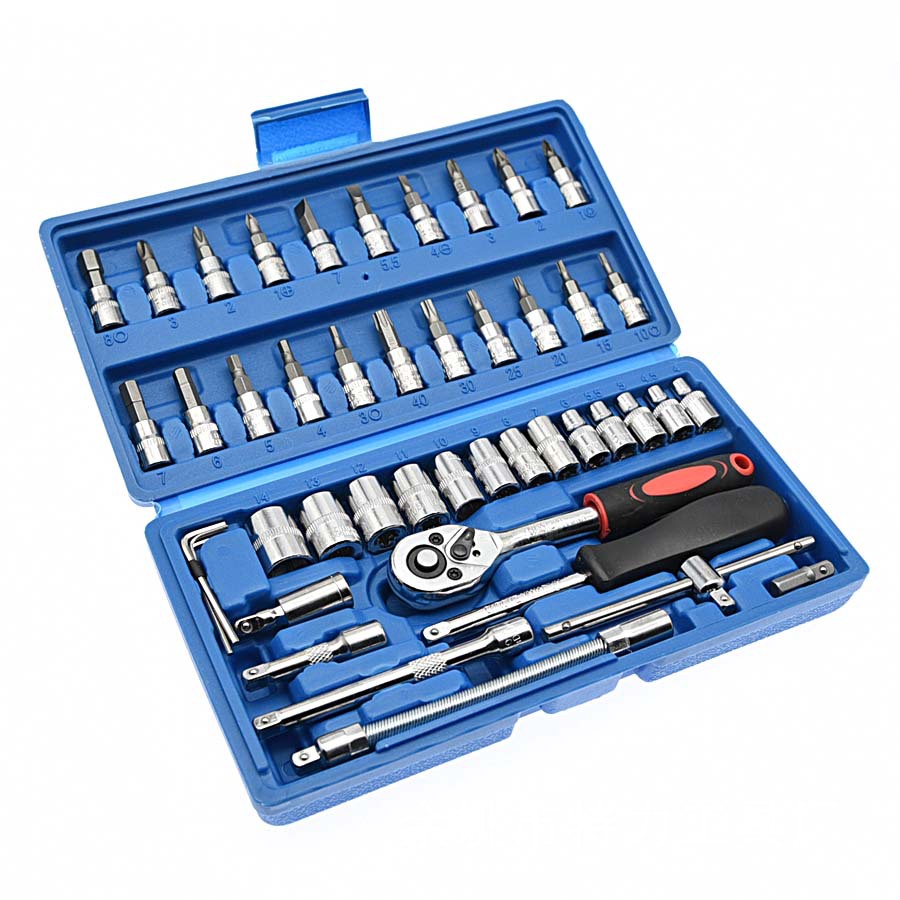46-piece set of socket combination 1/4 ratchet wrench screw head 4 to 14 socket slide rod square joint universal joint Item Picture
