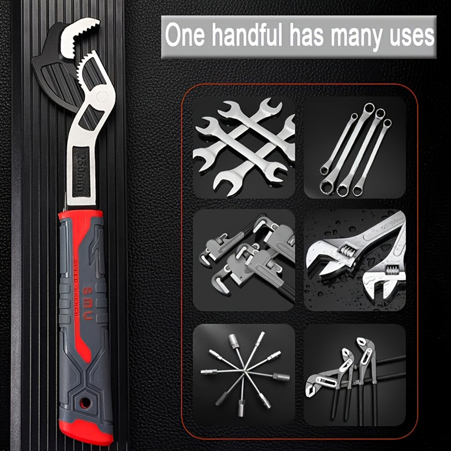 A comprehensive collection of multi-functional adjustable socket self-locking universal wrench, bathroom wrench, large-diameter open wrench, and adjustable wrench tools full figure