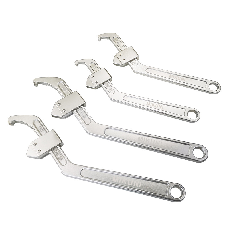 Adjustable hook-shaped wrench, snap-on slider, crescent wrench, square head, side hole, round nut, disassembly hook wrench Item Picture