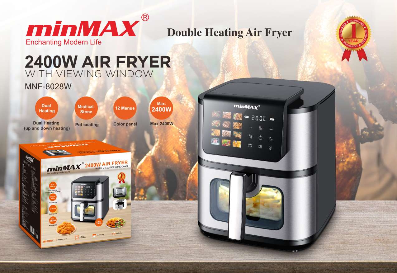 出口电器minMAX空气炸锅电炸锅8028W 家用无油健康烹饪进口商品 多功能智能大彩屏触控,空气炸锅电炸锅