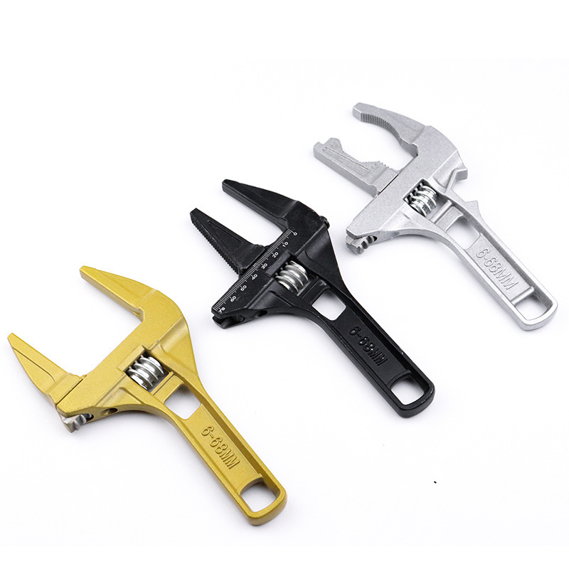 Wholesale large-opening aluminum alloy short-handle adjustable plumbing wrenches, pipe repair and bathroom wrenches from the manufacturer Item Picture