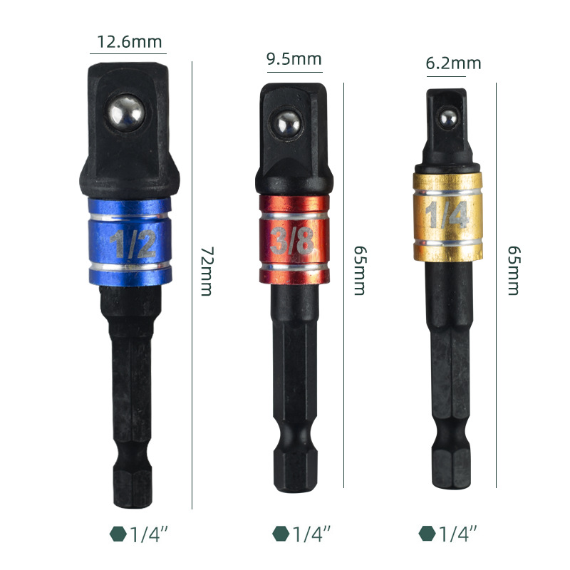 Yunbei 3PC silver-black color rod steel ball joint rod Square to hexagonal Joint 1/4 3/8 1/2 Black silver-black color rod set undefined