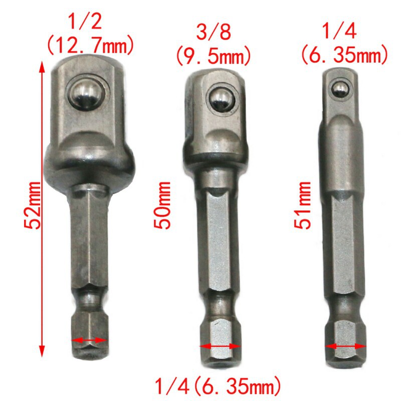 Hexagonal handle to square head socket connection rod with beads 1/4, 3/8, 1/2 air screwdriver electric socket connection conversion rod Item Picture