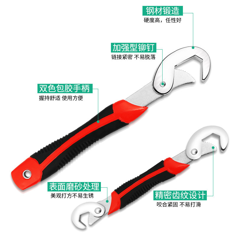 Effort-saving, quick self-tightening wrench, multi-purpose wrench king, open-end multi-functional adjustable wrench, pipe wrench, adjustable wrench Specification drawing