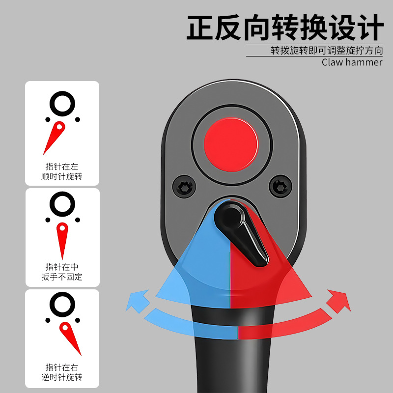 Cross-border chromium-vanadium steel fully plastic-coated ratchet wrench, 72-tooth quick tool, large, medium and small flying bidirectional universal auto repair wrench Specification drawing