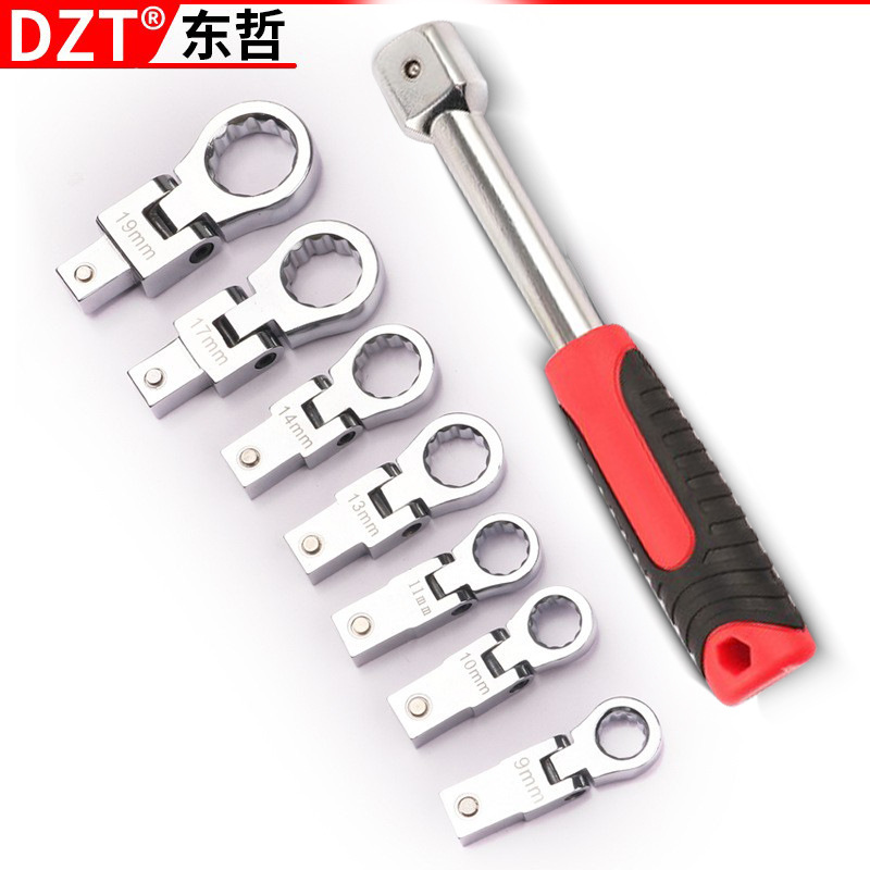 Portable 8-piece set, interchangeable ratchet wrench with shaking head, 180° rotating ratchet gear wrench Specification drawing