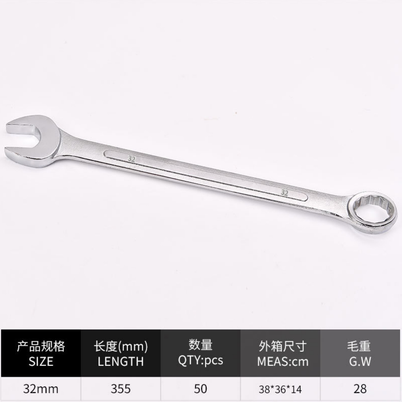 The manufacturer produces dual-purpose wrenches, combination dual-purpose wrenches, export wrenches, and open-end wrenches ranging from 6MM to 32MM undefined