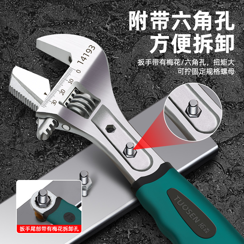 Tuosen Hardware Tools' multi-functional 10-inch pipe adjustable wrench with large opening and 12-inch dual-purpose adjustable wrench for both pipes and adjustable wrenches Application Scenario