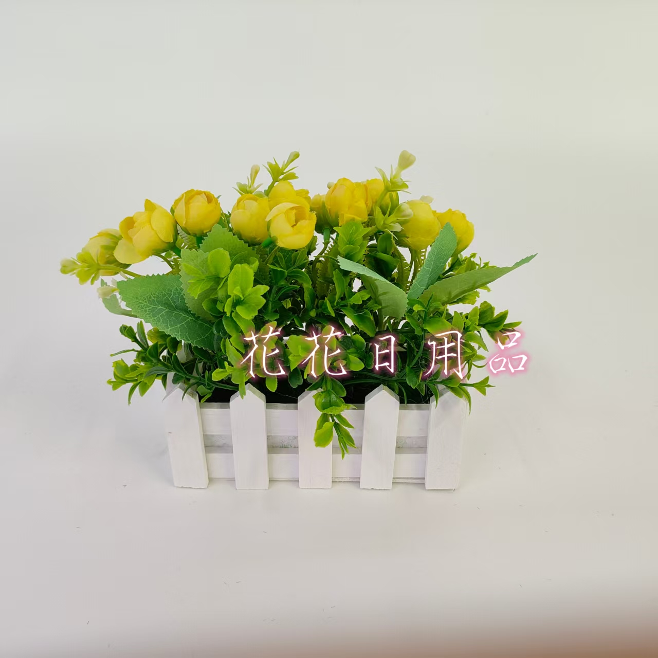 Artificial flowers, artificial flower bonsai, wooden fence POTS, flower buds, decorative items Application Scenario