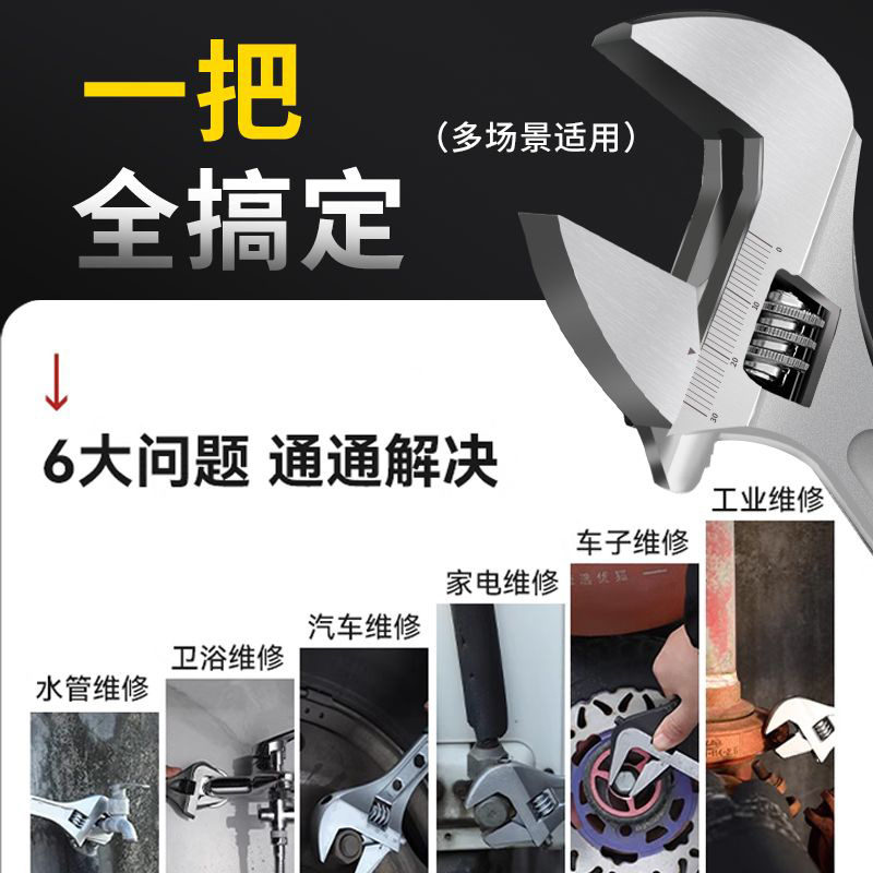 Wholesale of 8-inch rubber-coated anti-slip adjustable wrenches, universal large opening wrenches and adjustable wrenches details Picture