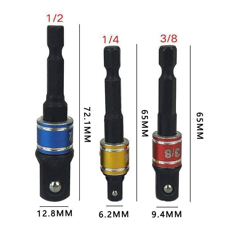 Yunbei 3pcs colored connecting rod AD with Bead hexagonal handle connecting rod 1/2 1/4 3/8 electric drill sleeve connecting rod details Picture