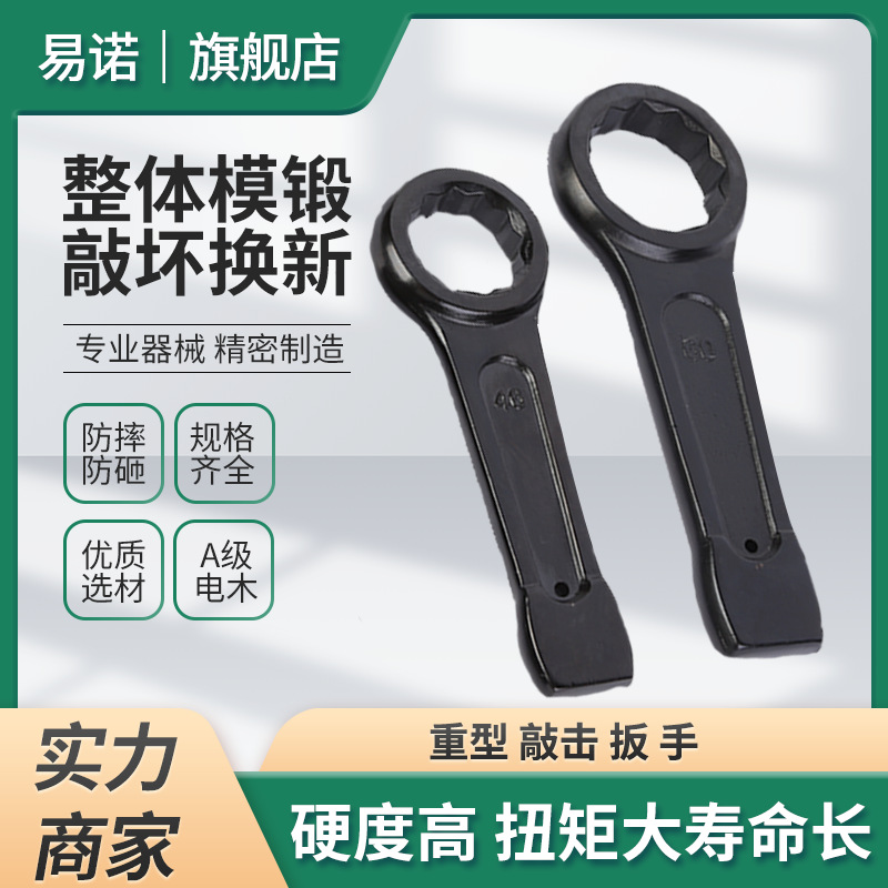 Heavy-duty striking wrench, single-head straight handle box wrench, striking fixed wrench, sturdy striking wrench, hardware tools full figure