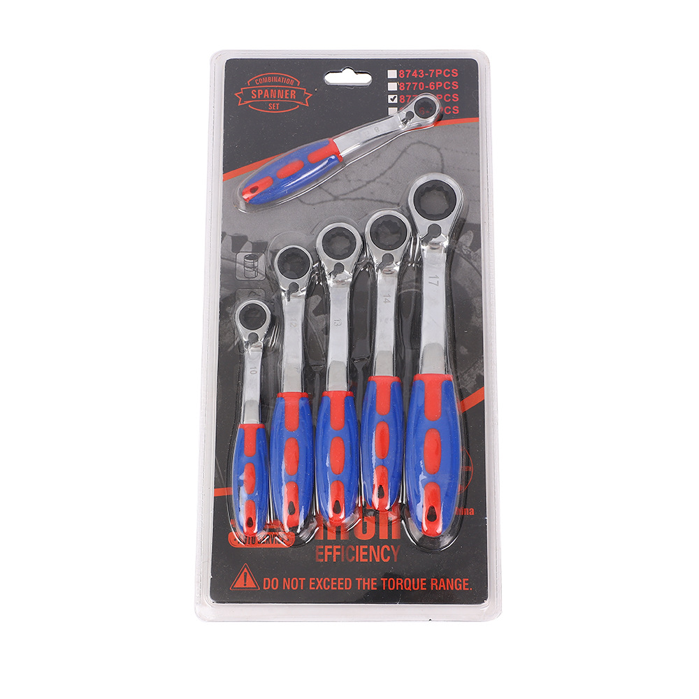 Industrial-grade 6PC plastic-handled bidirectional ratchet wrench set, dual-purpose and multi-specification 72-tooth single-use quick wrench tool undefined