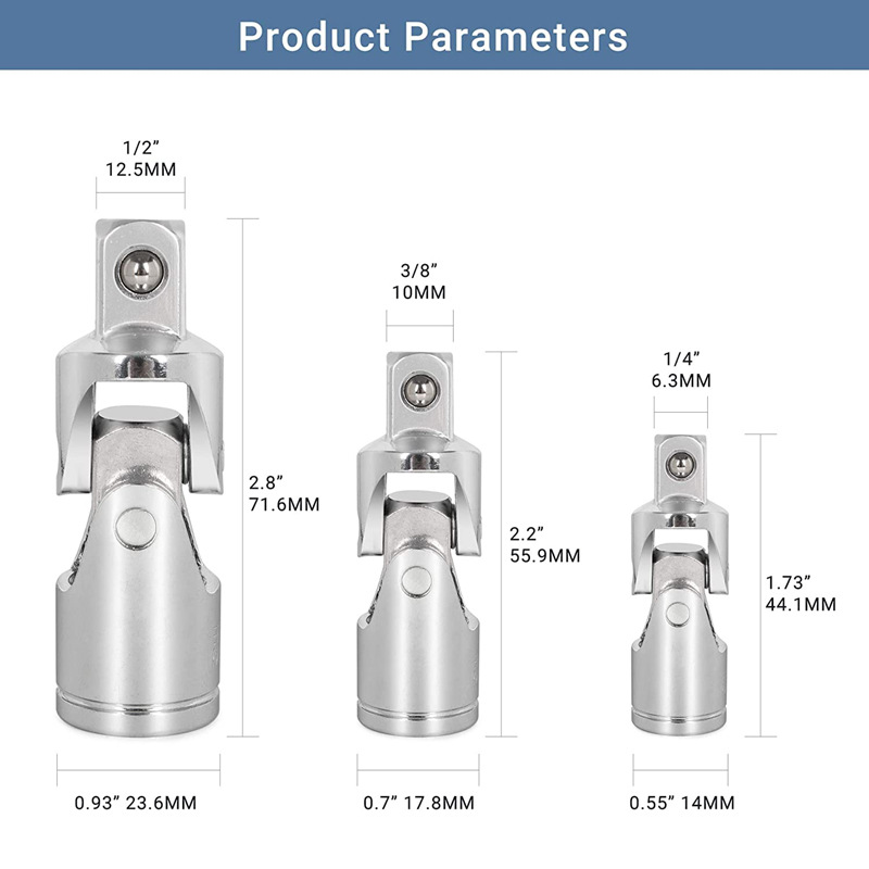 Sleeve universal joint, sleeve turning adapter, 1/4 inch, 3/8 inch, 1/2 inch universal joint Specification drawing