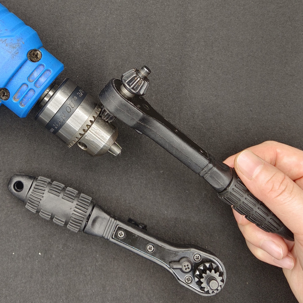 Two-in-one drill chuck, key wrench, manual black quick ratchet, dual-purpose at both ends for hardening and efficient fastening full figure