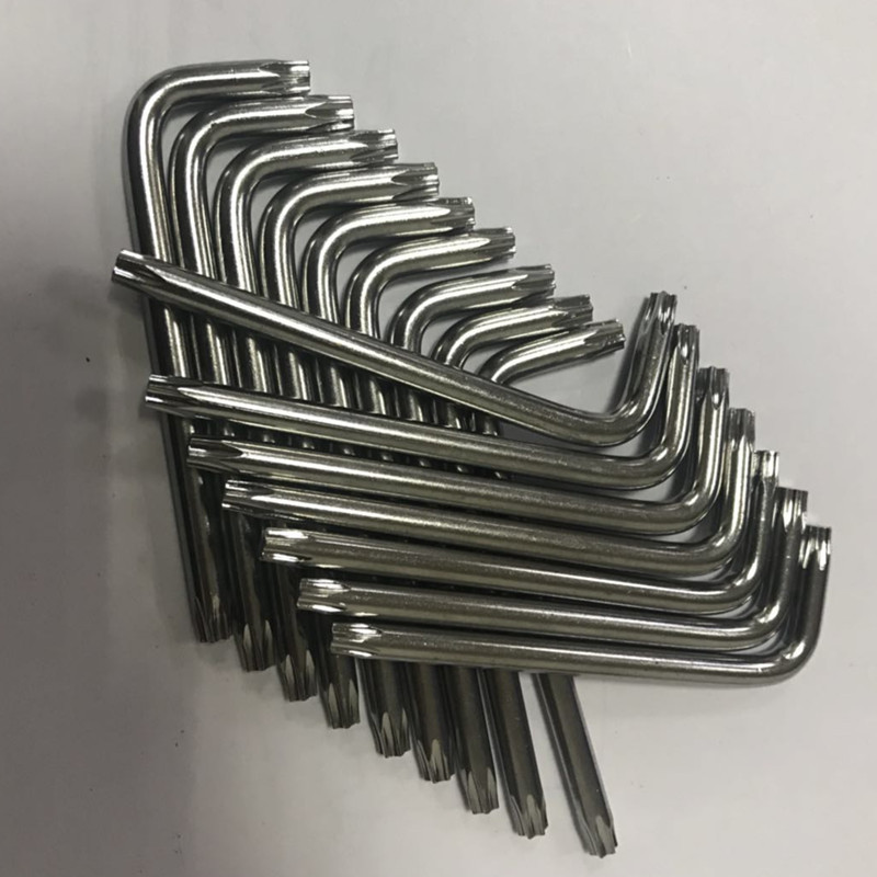 The manufacturer produces and sells medium and high carbon steel hardened and quenched L-shaped double-ended star-shaped wrenches with a diameter of T25*24*73*4.8 Specification drawing