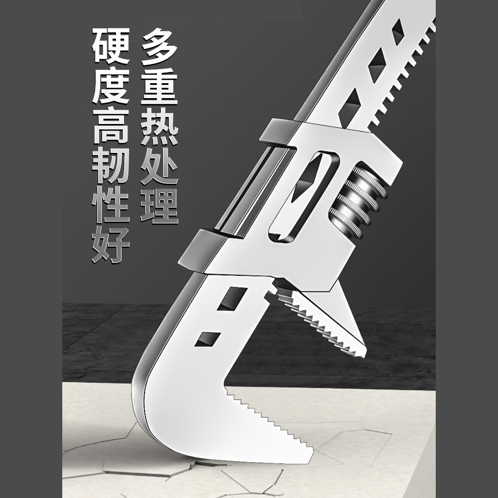 Large opening F-type adjustable wrench, multi-functional opening right-angle wrench, pipe wrench, universal pipe wrench tool Specification drawing