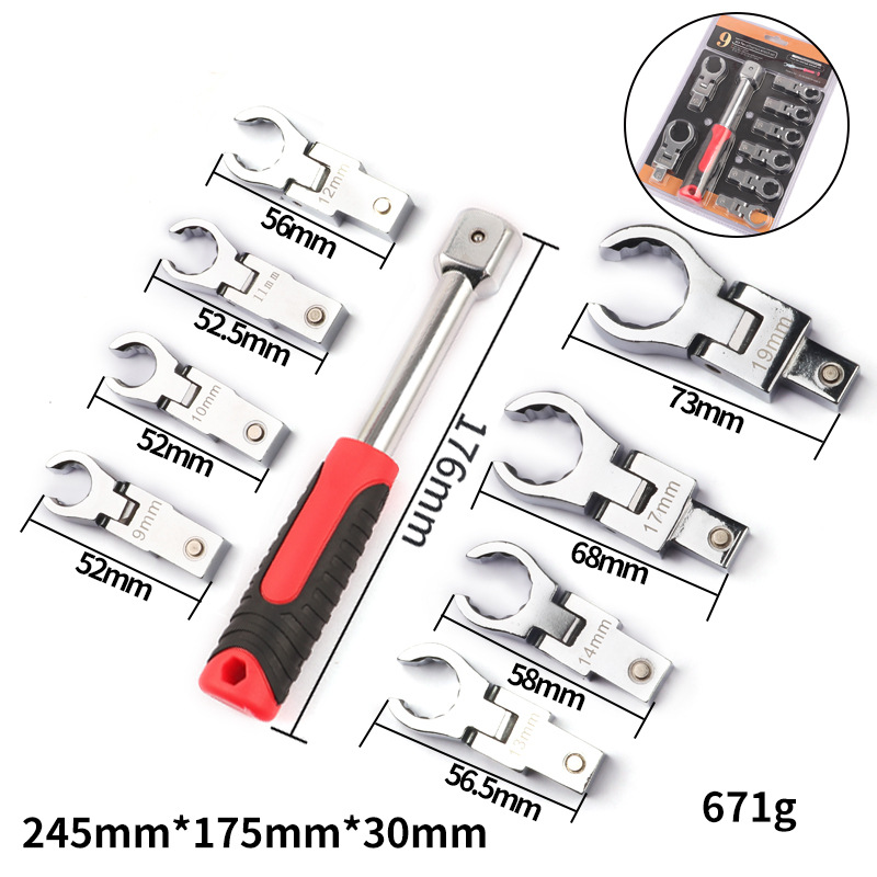 Portable 8-piece set, interchangeable ratchet wrench with shaking head, 180° rotating ratchet gear wrench undefined