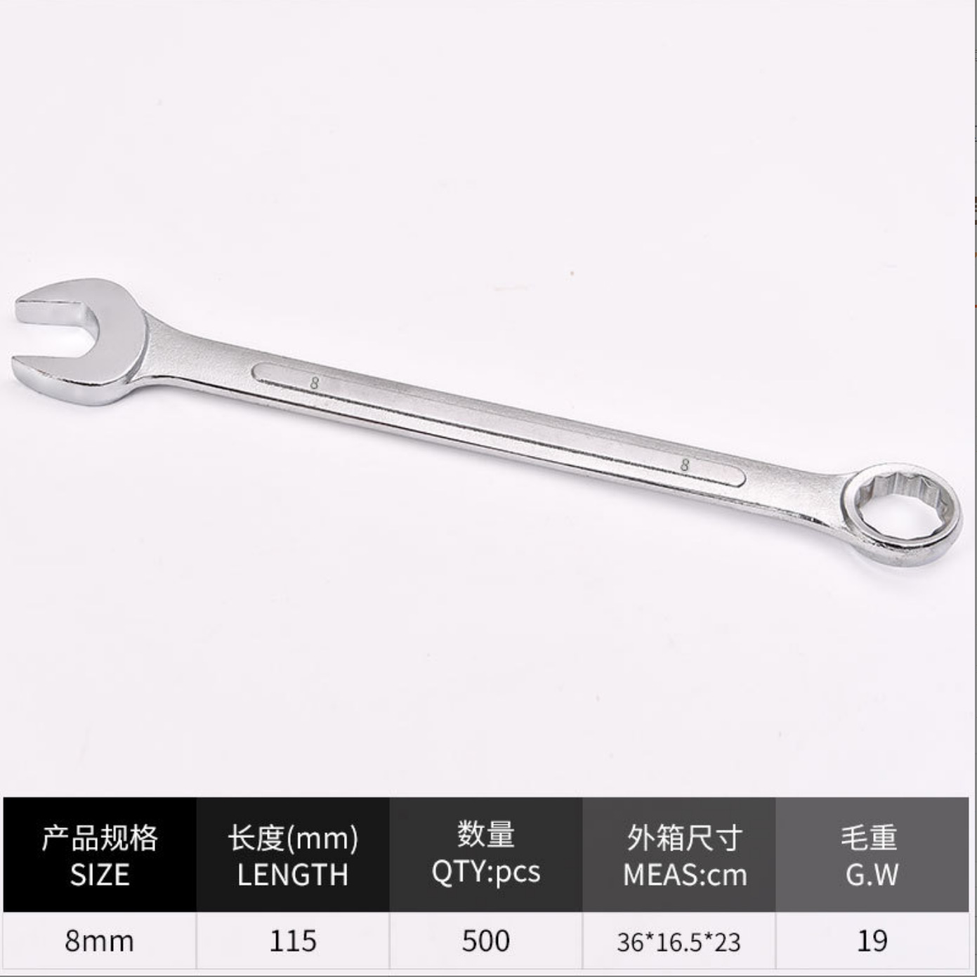 The manufacturer produces dual-purpose wrenches, combination dual-purpose wrenches, export wrenches, and open-end wrenches ranging from 6MM to 32MM undefined