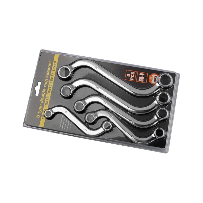 Industrial-grade 5-piece set S-shaped double-head box wrench, household curved handle bidirectional special-shaped dual-purpose wrench, Allen wrench Item Picture