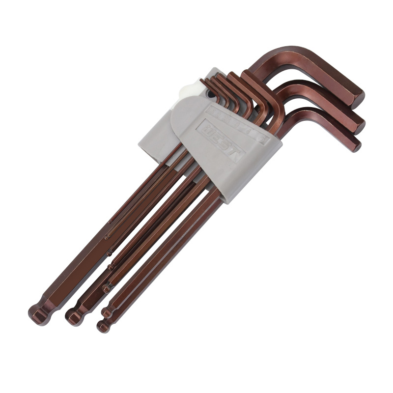 Weihao manufacturer's S2 hex socket wrench wholesale set, metric long ball head bronze color wrench 9-piece set 7 complete sets Item Picture